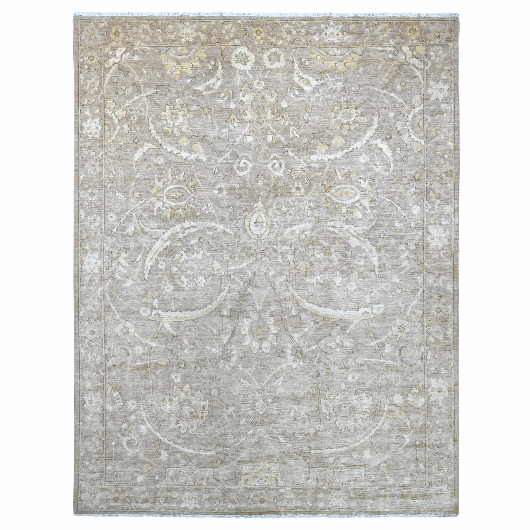 8'10"x11'7" Light Brown, Peshawar with Sickle Leaf Design, Hand Knotted, High Mountain Wool, Natural Dyes, Densely Woven, Oriental Rug 